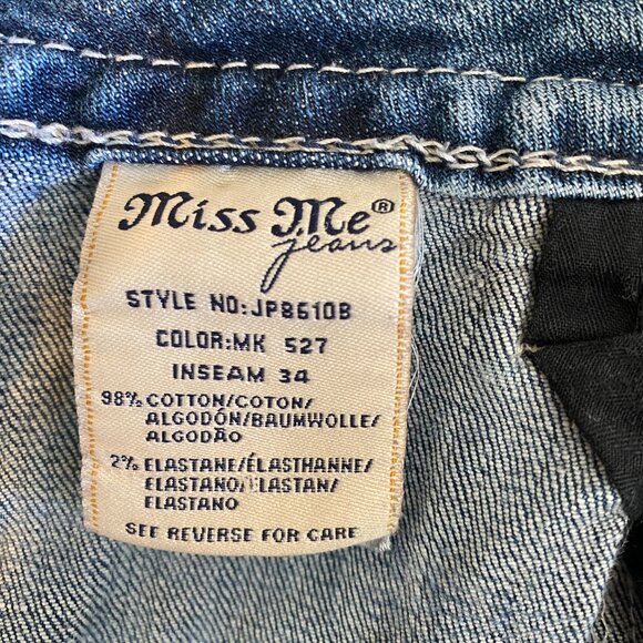 Miss Me Signature Bootcut Jeans Distressed Patchwork-Plaid Pocket Sz 32 #178H - Picture 13 of 14